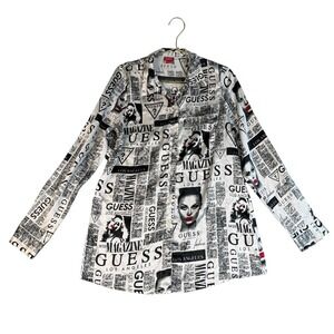 GUESS Los‎ Angeles Magazine Print Button Up Shirt Blouse Top Women's 670